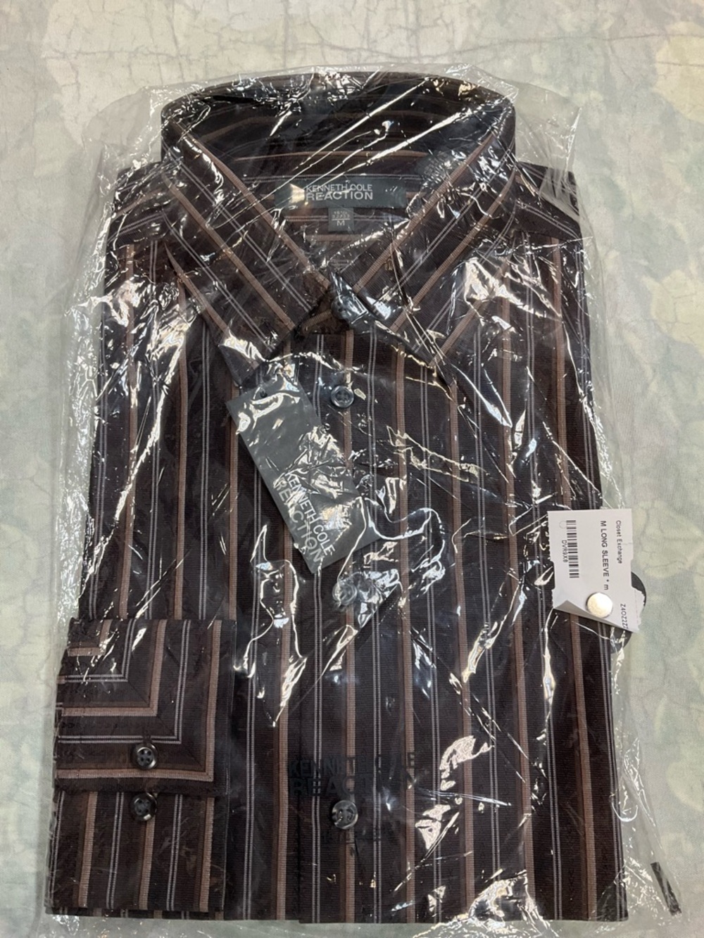 Kenneth Cole Brown and Black Vertical Stripe Dress Shirt